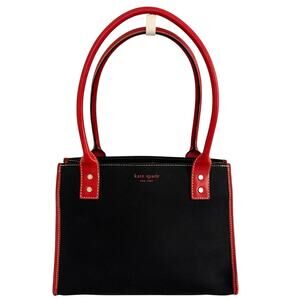 Vintage Kate Spade Canvas Handbag. Leather trim. Black and red. EUC